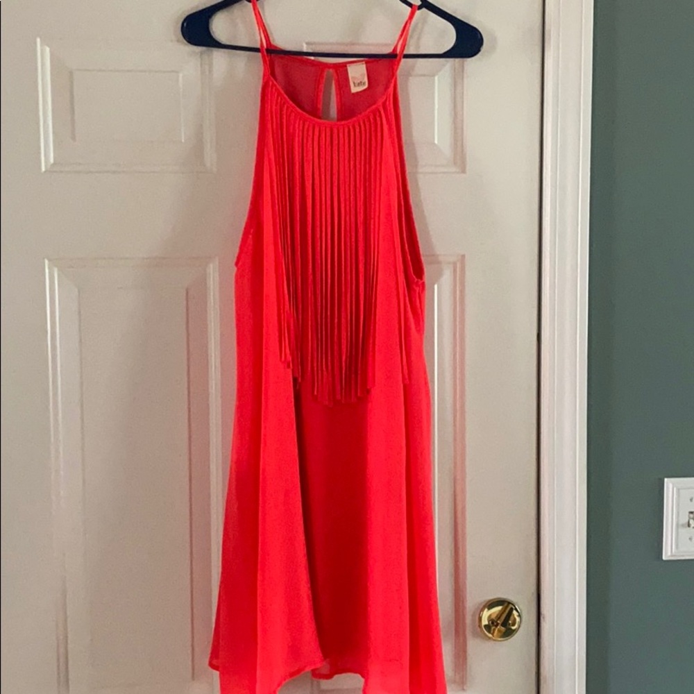 Fringe front pink mid length dress